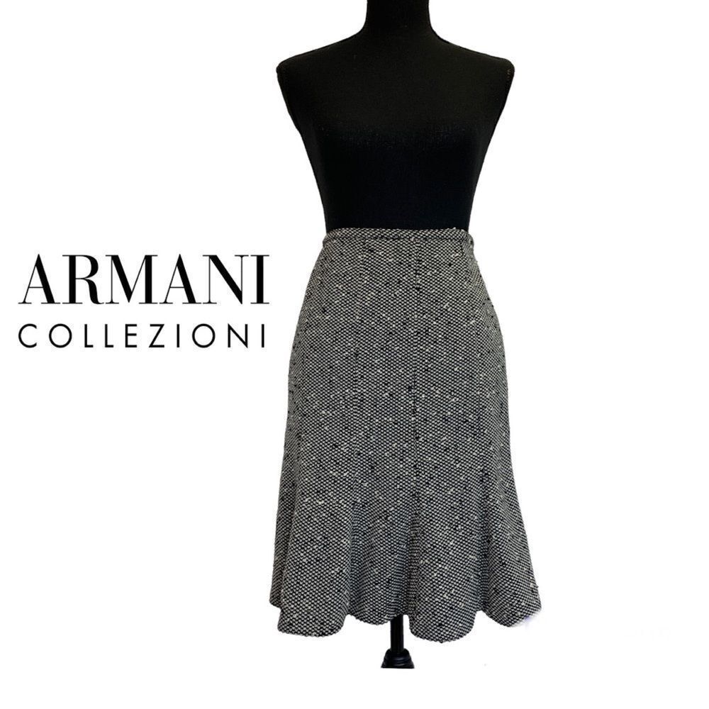 Armani Collezioni black Ivory white tweed peplum skirt Sz 42/6